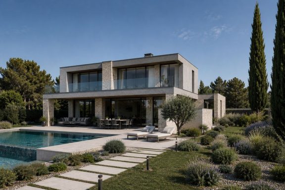 Casa moderna amb piscina a la Costa Brava Fotografia immobiliària professional d’una casa moderna amb piscina, jardí i arquitectura contemporània a Girona i Costa Brava.